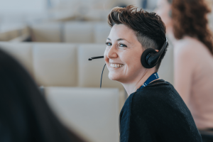 contact center woman with headset
