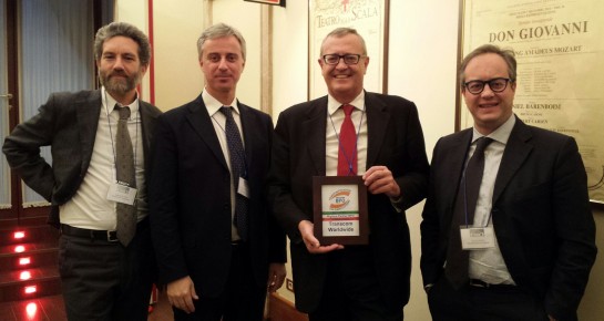 From the left side: Andreas Biondi (Italian Private Market Director), Emanuele Vitale (“LeonarDo Research & Innovation” Project Manager), Roberto Boggio (General Manager Central & South Europe) and Enrico Vivio (Italian Public Market Director).